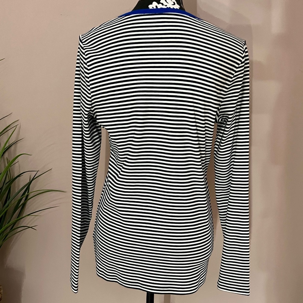 LANDS’ END Deep Sea Tiny Stripe Cotton Rib Tee - Picture 6 of 11